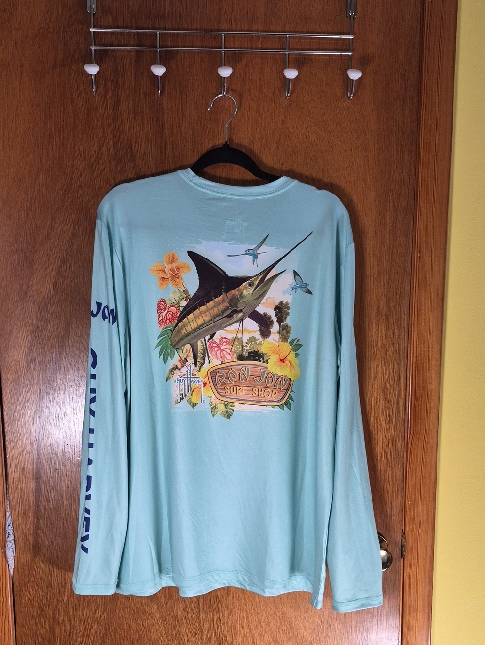 Ron Jon Surf Shop Guy Harvey Aqua Long Sleeve Tee Swim Shirt with Marlin Graphic
